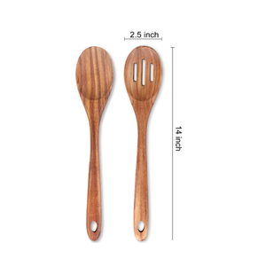 Juego de cucharas de madera natural al por mayor, 2 espátulas de cocina de madera para mezclar, cuchara ranurada de mango largo de Vietnam - Product Image 2