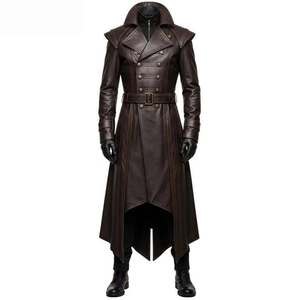 Manteau long en cuir véritable marron Eoin Winston Sports avec col haut et ceinture à la taille, fabriqué au Pakistan - Product Image 3