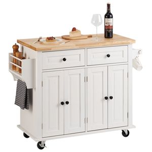 Carrito de Cocina con Isla de Madera Maciza, Gabinete de Almacenamiento con Ruedas y Estante para Especias, Mesa de Cocina Móvil de 35.4'' de Ancho - Product Image 1