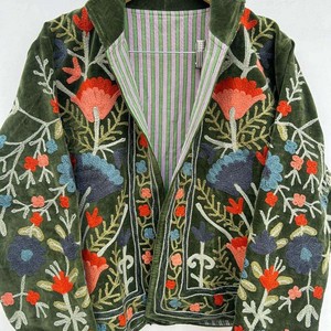 Veste kimono matelassée en velours de coton 100% fait main, finition soignée |   Automne/Hiver Respirant Réversible Brodé Écologique - Product Image 3