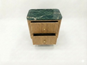 Mesa de Comedor con 2 Cajones, Madera de Acacia, MDF, Chapa de Roble, Tapa de Mármol, Diseño Dinámico, Ecológica, Puerta con Persiana, para Espacios de Comedor y Sala de Estar, Moderna - Product Image 4