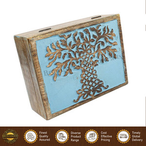 Caja de Madera de Mango Azul Quemado Tallada a Mano con Diseño Elegante y Tema Floral de Artesanos Indios para Almacenamiento, Venta al Por Mayor - Product Image 5