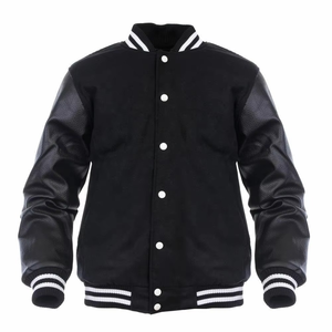 Custom Logo Varsity Jacket Leather Sleeve Black Embroidery Varsity Jacket Letterman - Product Image 1