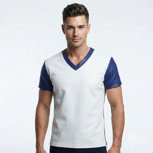 <b>Men</b> Short Sleeve Leather T <b>Shirts</b> <b>Men's</b> V-Neck Leather T-<b>Shirt</b> <b>Men</b> Leather T <b>Shirt</b> Streetwear <b>Men</b> Leather T <b>Shirt</b> Wholesale - Product Image 6