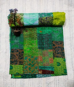 Cotton Kantha Quilt Patchwork Reversible All-Season Washable Modern Handmade <b>Quilted</b> <b>Bedspread</b> Blanket Wall Hanging Throw - Product Image 3