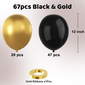 67 Palloncini Metallizzati Oro e Nero da 12 Pollici per Feste - Compleanni, Pensionamenti, Lauree, Capodanno - Product Image 3