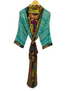 Robes kimono patchwork pour elle, vêtements de nuit, robe longue, kimono en soie sari recyclée vintage indienne fait main - Product Image 2