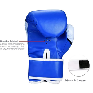 Guantes de Boxeo de Piel Sintética Azul con Cierre de Gancho y Bucle en la Muñeca, Unisex para Adultos y Adolescentes - Product Image 4