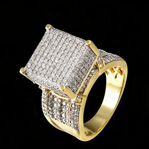 Bague de cocktail unisexe de luxe en or jaune, pierre naturelle taille princesse, sertie à griffes, design géométrique, bijou de fête, or massif 18 carats - Product Image 1