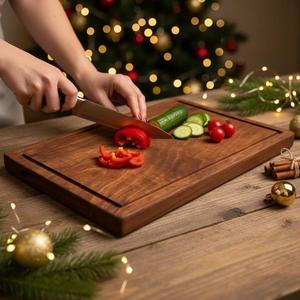 Planche à découper rectangulaire en bois d'acacia rustique de qualité supérieure, planche à découper artisanale pour la cuisine, pour la préparation des légumes, de la viande et du pain - Product Image 1