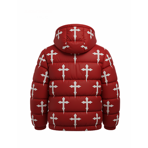 Veste matelassée à capuche pour homme avec imprimé croix rouge, manteau d'hiver bouffant, streetwear tendance, épais et chaud, logo personnalisé OEM - Product Image 5