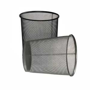 Set of 2 Square Metal <b>Mesh</b> Wastebaskets Black and <b>Silver</b> Iron Wire Trash Cans Modern Office Bathroom Kitchen Garbage Paper Bins - Product Image 2