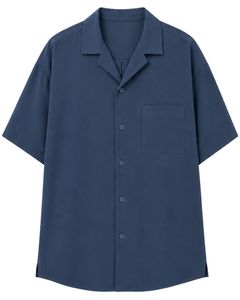 Customized Navy Blue Oversized Casual <b>Men</b> <b>Shirt</b> Half Sleeve Button Up Cuban Collar Loose Fit Summer Beach Fashion Wear <b>Shirt</b> - Product Image 1