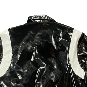 Veste de baseball rétro en cuir PVC pour homme avec col montant et logo sur le devant, couleur et logo personnalisables - Product Image 5