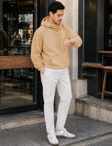 เสื้อฮู้ดผู้ชายผ้าฟลีซทรงหลวมแบบสวมหัว |   ผ้าฟลีซผสมเนื้อนุ่ม - Product Image 5