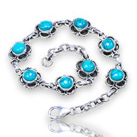 Bracelet en argent sterling 925 avec pierre précieuse turquoise originale, fabrication artisanale, bijoux fins en gros