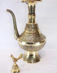 Vintage Brass Designer Surahi Jug with Handcrafted Engraved Work Traditional Indian Water Pitcher Vase Decorative <b>Antique</b> - Product Image 3