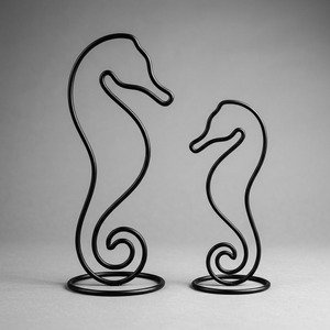 Conjunto de Esculturas de Caballitos de Mar de Hierro Forjado a Mano, Silueta de Alambre Metálico Negro Oxidado, Decoración para el Hogar - Product Image 1