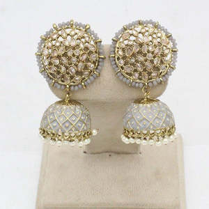 ต่างหู meenakari jhumki ชุบทองสำหรับผู้หญิงต่างหูห้อยแบบลงยาทาสีด้วยมือแบบดั้งเดิมเครื่องประดับแนวชนเผ่าสไตล์โบฮีเมียน - Product Image 1