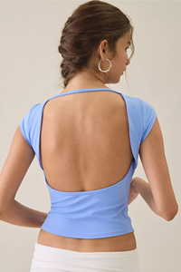 Women's Backless Going Out <b>Top</b> Fitted Cap Sleeve Open Back Baby Tee <b>Y2K</b> Streetwear Trendy Women T Shirt OEM Custom Logo - Product Image 2
