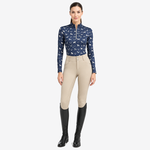 Collants d'équitation taille haute pour femme, tricotés, avec fermeture éclair, taille élastique, en Spandex/Polyester, avec grip aux genoux et poches latérales, longueur intégrale - Product Image 4