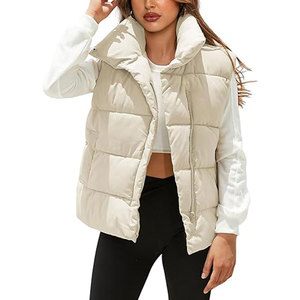 Gilet matelassé orange pour femme, col montant, fermeture éclair, vêtement d'extérieur décontracté, coupe-vent, léger et isolé, sans manches - Product Image 3