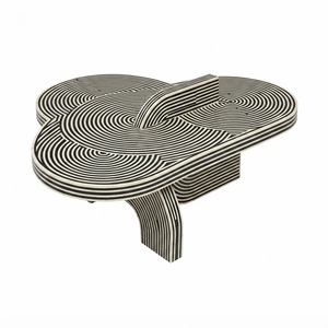 Handcrafted Bone Inlay <b>Coffee</b> <b>Table</b> Modern Sunburst Striped Pattern <b>Oval</b> Center <b>Table</b> Drum Plinth Base Living Room Furniture - Product Image 6