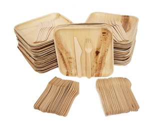 Pure Natural Banana Leaf <b>Square</b> Dishes Disposable Bio Degradable Tableware <b>Set</b> For Family Reunions And Holidays - Product Image 5
