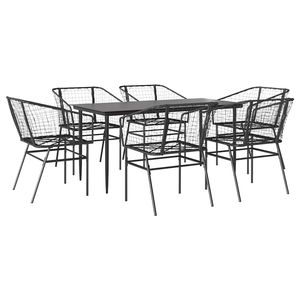 Ensemble de salle à manger de jardin en polyrotin noir 7 pièces avec table en verre – Collection de mobilier de jardin élégant - Product Image 2