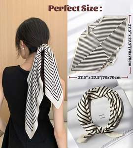 Pañuelo de Seda Cuadrado para Mujer, Pañuelo para la Cabeza, Pañuelo para el Cabello, Pañuelo para el Cuello, Sensación Suave de Satén, Estampado - Product Image 3