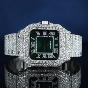 Reloj de Lujo Premium para Hombre, Estilo Hip Hop, Automático, con Esfera Verde Helada, Acero Inoxidable, Cristal de Zafiro, Números Romanos Cuadrados, Completamente Diamantes - Product Image 1