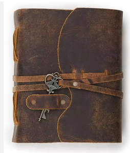 Handmade Vintage Large A5/A4 Journal High Quality Genuine <b>Leather</b> with Soft Cotton Deckle Edge Wood Cover Brass C-Lock Gift - Product Image 1