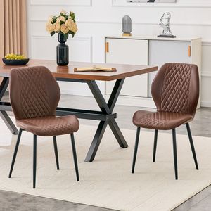 Set di 4 Sedie da Pranzo Moderne di Lusso in PU Trapuntato Marrone Diamantato con Gambe in Metallo Nero per Arredamento Cucina Imbottito - Product Image 3