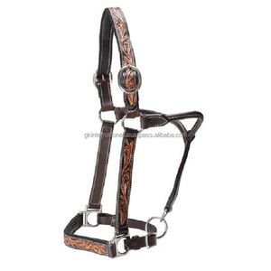 Licou de cheval en cuir véritable usiné à la main à motif western en relief floral personnalisé avec quincaillerie en nickel entièrement réglable - Product Image 4