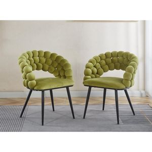 Juego de 2 Sillas de Comedor Modernas Verdes con Patas de Tubo de Hierro Dorado, Cojines Suaves y Respaldo Cómodo - Product Image 1