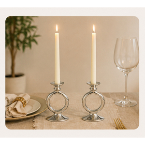 Modern <b>Silver</b> Metal Taper Candle Holder for Wedding Centerpiece Polished Aluminum Geometric Ring <b>Candlestick</b> Stand for Home Dini - Product Image 4