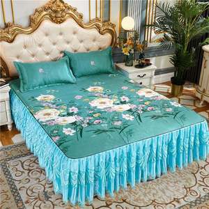 High 100% Cotton Floral Fitted <b>Bed</b> Sheet <b>Cover</b> Lace <b>Bed</b> Skirt Wedding Housewarming Bedding Bedspread Mattress <b>Cover</b> Wholesale - Product Image 4