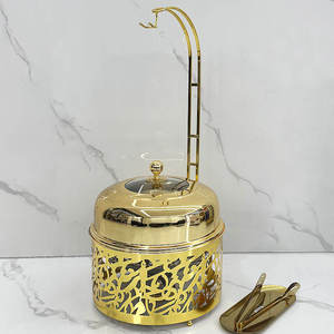 Chafing Dish <b>Buffet</b> Food Warmer Gold Finish Ornate Pillar Stand Glass Lid Wedding Catering <b>Server</b> - Product Image 2