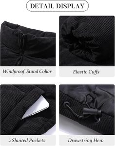 Women's Lightweight <b>Packable</b> Hooded Winter Quilted Puffer <b>Jacket</b> Detachable Sleeves Hat Zipper Closure Water Resistant Wool - Product Image 4