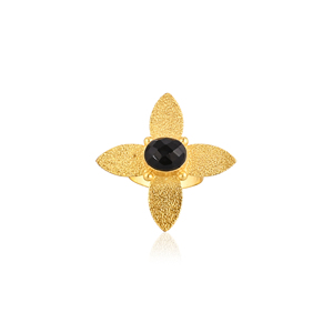 <b>Adjustable</b> Black Onyx Stone Gold Plated Brass <b>Ring</b> Handmade Trendy Fashion Jewelry for Women - Product Image 1