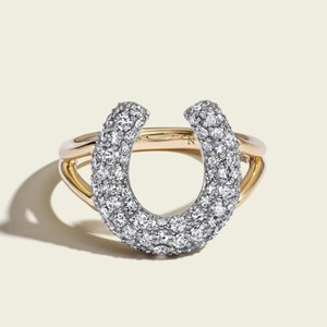 แหวนรูปเกือกม้า ทองคำแท้ 14k 18k ประดับเพชรแล็บโกรว์ทรง Pave Cut น้ำหนัก 0.75 กะรัต พร้อมใบรับรอง ดีไซน์ทันสมัย ขัดเงาอย่างดี เครื่องประดับหรูหรา - Product Image 1