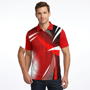 Men's Red Geometric <b>Pattern</b> Short Sleeve Polo Shirt Quick Dry Sporty <b>Knitted</b> Polyester Regular Fit - Product Image 4