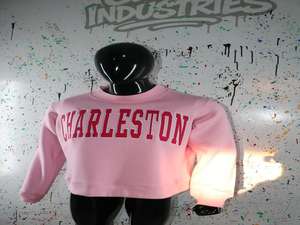 CHARLESTON PINK Mock Neck Sweatshirt 100% RED Applique Embroidery wide neck Sweatshirt CLUSH SPORTS - Product Image 2