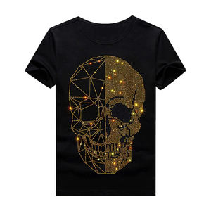 Latest Design 2026 Fashion Skull Pattern Rhinestones Printing Embroidery <b>T</b>-<b>Shirt</b> Crystals Works Boxy Fit <b>White</b> Rhinestones <b>Shirt</b> - Product Image 4