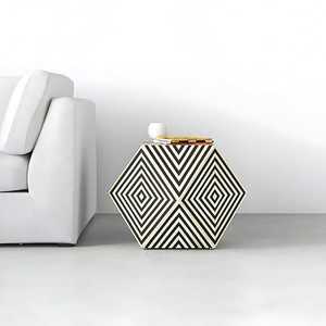 Belladec Modern Antique Bone Inlay <b>Console</b> Stool with Striped <b>Black</b> Design Delhi for Bedroom Living Room Home Use Warranty N/A - Product Image 5