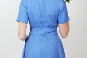 Nouvelle Arrivée Robe de Cérémonie Bleu Bleuet Longueur Genou 100% Coton Col V Coupe Trapèze Habillée pour Femme - Product Image 4