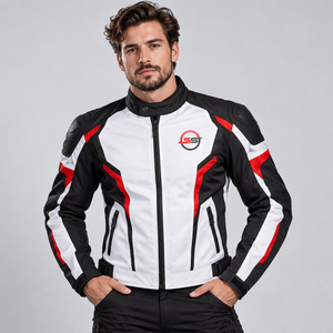 Men's Textile Motorcycle Jacket Full Sleeve Windproof Breathable Lightweight <b>White</b> Black Red Design All Seasons Riding Gear - Product Image 1