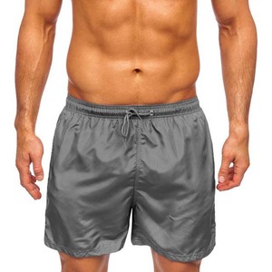 Short de bain décontracté pour homme en tissu satiné bleu uni, séchage rapide, taille à cordon de serrage, longueur courte - Product Image 5