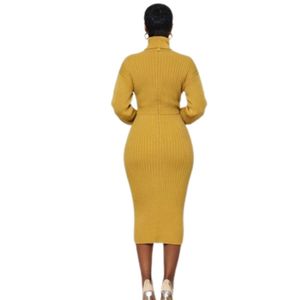 Women's Gold Sweater <b>Dress</b> Elegant Knitted Long Sleeve Pullover <b>Dress</b> Comfortable Casual Winter Fashion Outfit Custom Wholesale - Product Image 2