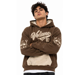 Sudadera con Capucha para Hombre, de Tela Resistente, Color Marrón, Estilo Vintage, con Bolsillos Grandes, Diseño con Letras Estampadas, Estilo Otoñal - Product Image 3